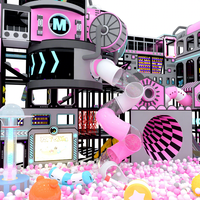 Aoleao Aire de Jeu Intérieure Personnalisée Rose, Piscine à Balles, Toboggan, Mur d'Escalade, Jeu Interactif pour Enfants, 500 kg, Jeu Doux Certifié CE TUV