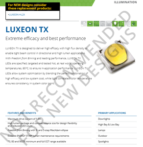 Chip LED de Bajo Consumo LUXEON TX de Lumileds L1T2-308030000000, Blanco Cálido 3000K, 80CRI, Regulable - Product Image 2