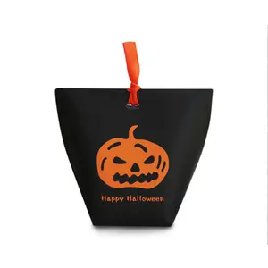 Korean style folding pumpkin design paper halloween blind orange box halloween funny colored paper packaging bags with ribbon cl