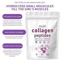 Poudre de peptides de collagène multi-super OEM avec acide hyaluronique et vitamine C pour la beauté de la peau et la croissance des cheveux, 2 livres