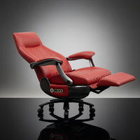 Fauteuil de bureau exécutif moderne en cuir rouge à dossier haut, pivotant, avec appui-tête souple, repose-pieds et réglage du dossier à un bouton, idéal pour le bureau à domicile