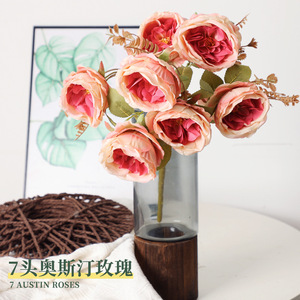 Bouquet de roses en soie Austin, 7 pièces, haute simulation, décoration de mariage, décoration réutilisable pour la maison - Product Image 5