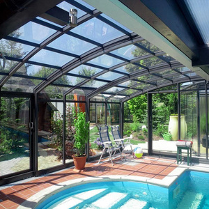 Serre bioclimatique moderne rétractable en verre pour jardin, <span class=keywords><strong>piscine</strong></span>, dôme de maison en verre, serre électrique réglable en verre trempé pour l'extérieur - Product Image 3