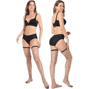 Venta al por mayor Sexy Mesh Fishnet Muslo alto Calcetines <span class=keywords><strong>de</strong></span> lencería para mujeres Transpirable <span class=keywords><strong>de</strong></span> punto Rhinestone Fish Net Stocking - Product Image 2