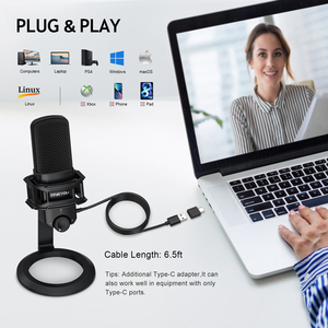 Microfono USB per Computer, microfono da tavolo cardioide a condensatore Plug & Play con guadagno del microfono, pulsante muto e porta per cuffie, - Product Image 3