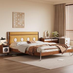 Bauhaus Series <b>Floating</b> Bed Kids' Bed Single Size Comfortable Vintage Style Polka Dot Upholstered Headboard - Product Image 2