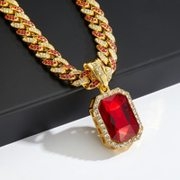 Hip Hop Charm Red Gem Pendentifs Collier Avec Cubain Miami Chaîne Hommes Femmes Bijoux