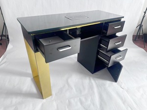 Meuble de manucure moderne et simple pour salon de beauté, table de manucure individuelle noire et or avec aspiration - Product Image 5