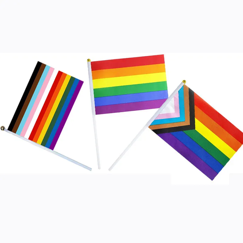 Wholesale Progress Pride Handheld Flags Pride Day Flag Decoration Polyester LGBT Rainbow Hand Flags