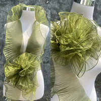 Largeur 13CM Dentelle Blanche Rides Dentelle Transparent Grande Vague Dentelle Pliée Deux Tons Organza Tissu pour Accessoires de Mariée