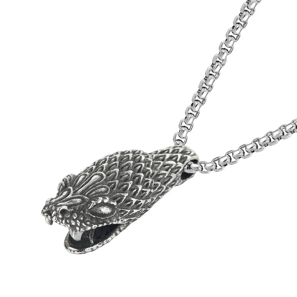 Foreign Trade Jewelry Wholesale Personality Retro European and American Snake Head Men's Titanium Steel Pendant Necklace