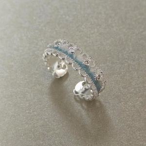 Anillo de Encaje Esmaltado Azul Claro Estilo Coreano, Anillo Delicado con Pedrería, Estética de Tono Frío, Joyería para Mujer para Uso Diario - Product Image 1