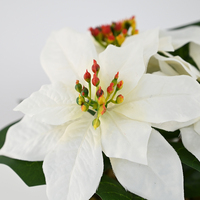 Poinsettia artificielle rouge et blanche à 3 têtes, fleurs de Noël pour centre de table de Noël, décoration de mariage et de fêtes