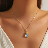 Collier en acier inoxydable plaqué or 18 carats avec pendentif gourde en zircone Aurora et breloque porte-bonheur Wu Lou, chaîne à maillons pour femme