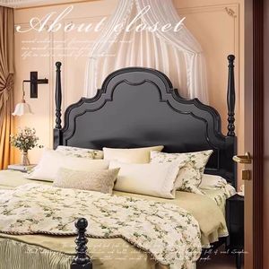 French Retro Solid Wood Bed 1500mmx2000mm Engraved High-End Double Bed For <b>Small</b> Apartments American Vintage Style - Product Image 1