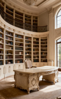 Bureau de direction d'angle en bois massif de style français, avec finition mate sculptée et double armoire, personnalisable
