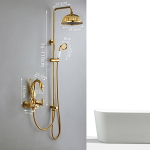 Robinet mural Golden Swan <span class=keywords><strong>de</strong></span> bonne qualité, système <span class=keywords><strong>de</strong></span> <span class=keywords><strong>douche</strong></span> à double poignée en laiton avec pluie polie et pommeau <span class=keywords><strong>de</strong></span> <span class=keywords><strong>douche</strong></span> <span class=keywords><strong>de</strong></span> massage, <span class=keywords><strong>barre</strong></span> coulissante - Product Image 2