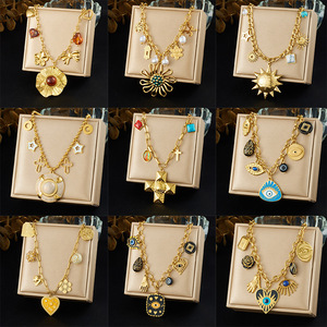 European American Cross Border Gold Plated Necklace Retro Multi Element Women Fashion Jewelry Daily Wear Zinc Alloy Chain - Product Image 1