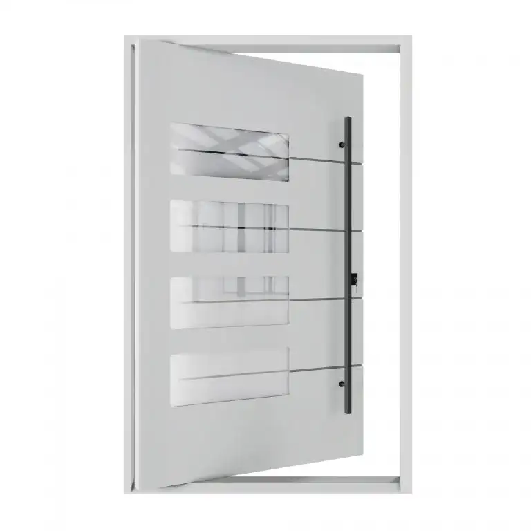 High-end Villa basit Modern İtalyan tasarım dış Metal kapı beyaz çelik tek giriş Pivot kapı itme kolu ile