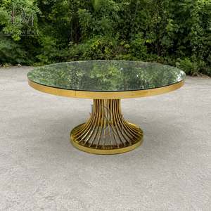 Table de mariage ronde sur piétement en acier inoxydable doré personnalisé avec plateau en verre trempé miroir pour la location événementielle - Product Image 2
