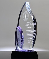 Plaque de trophée personnalisée Adel en verre de cristal gravé sablé, motif Flamme de Lavande