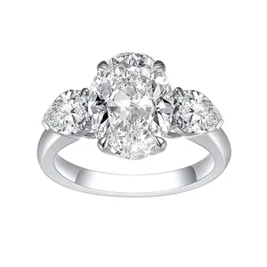 Messi Jewelry 1.02ct E VS1 Oval Cut Main Stone Pear Cut Side Stone Lab Grown Diamond 3 Stones Engagement Ring