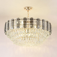 Lustre Led suspendu en acier chromé, Style de luxe, Lustre en or rectangulaire rond, Lustre en cristal k9 pour salon moderne