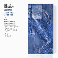 Carrelage en porcelaine bleu de luxe 600*1200, aspect marbre brillant, entièrement poli, pour sols d'hôtel, murs, salles de bain