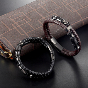 <span class=keywords><strong>Accessori</strong></span> di lusso perline in acciaio inossidabile di alta finitura personalizza bracciale in pelle intrecciata marrone nero per regalo di compleanno da <span class=keywords><strong>uomo</strong></span> - Product Image 5
