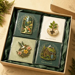 Badges de revers en métal émaillé dur personnalisés, plaqués or, motifs Forêt Écologique, Renard, Jeune arbre, Colibri, Cabane de pluie - Product Image 3