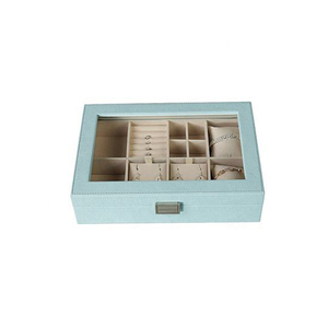 Window Jewelry Organizer Glass DS High End Light Blue Earrings Packaging Handmade Wood Rectangle MDF <b>Vintage</b> Luxurious DSJ-1002 - Product Image 6