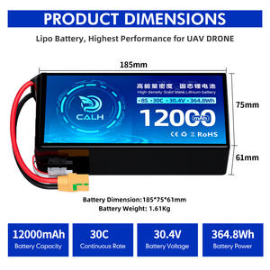 CALH OEM ODM 8S 30.4V 12000mAh 30C Baterai Solid State High Rate 12Ah Lipo untuk Drone FPV dengan Aksesoris XT90 - Product Image 2