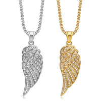 Colliers Pendentifs Ailes d'Ange en Acier Inoxydable 316L Incrustés de Zircon, Bijoux Hip Hop Étanche pour Hommes, Vente en Gros