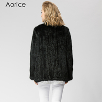 CR034 Nouveau Manteau d'Hiver en Fourrure pour Femme, Veste en Véritable Fourrure de Lapin Tricotée, Col Montant Chinois Tendance, 3 Couleurs