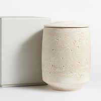 STONEKOCC Grand Porte-Bougie en Marbre Travertin Personnalisé avec Couvercle, Pot en Pierre et Verre Transparent, Décoration d'Intérieur, Ornements de Noël