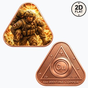 Pièce de monnaie en cuivre pur 999 de 1 once, personnalisée en gros, représentant un soldat transportant un camarade en scène de bataille avec effet de lumière dorée, commémorative de collection - Product Image 1