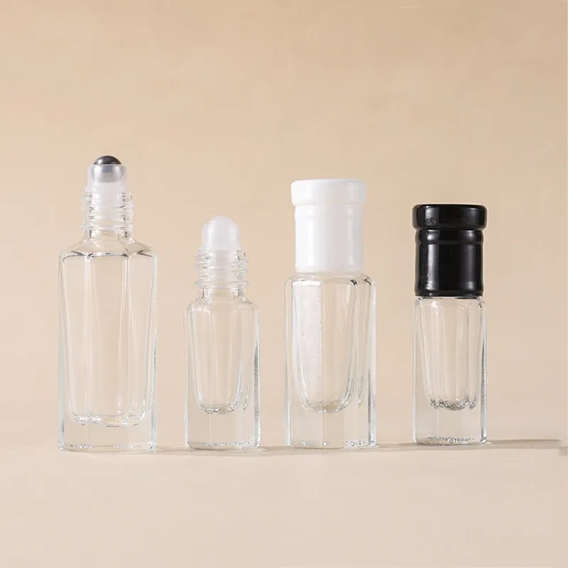 Forme unique de rouleau de parfum en verre de 3ml 6ml 12ml sur la bouteille avec la bouteille d'huile essentielle de boule de rouleau en métal d'acier inoxydable