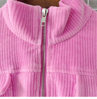 Vêtements populaires 2 pièces ensembles pour femmes Sport Style rose couleur broderie personnalisée logo velours côtelé veste pantalon deux pièces costume