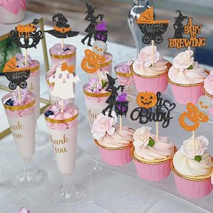 Decoración para Cupcakes de Halloween 'Oh Baby', Adornos para Cupcakes 'A Baby Is Brewing', Sombrero de Bruja, <span class=keywords><strong>Calabaza</strong></span>, Fantasma, Decoración para Pastel para Fiestas de Cumpleaños de Halloween - Product Image 5