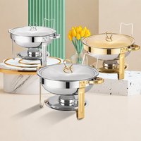 Plat de service de luxe doré 4,5 L en acier inoxydable, multifonctionnel, pour buffet d'hôtel, chauffe-plat à alcool