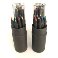 Ensemble d'emballage de tubes en papier Mini Golf 12 couleurs crayon en bois noir avec taille-crayon pour fournitures d'apprentissage pour enfants