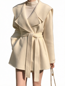 Abrigo de lana estilo francés para mujer, cinturón, corte holgado, manga larga, ropa de abrigo informal para otoño - Product Image 1