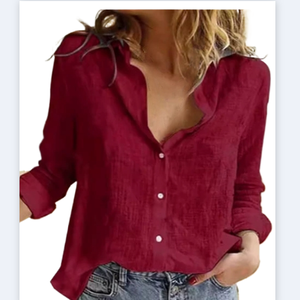 <span class=keywords><strong>Camicetta</strong></span> di lino a maniche lunghe autunno Europeanstyle alla moda per le donne tinta unita - Product Image 5