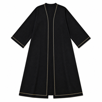 Abaya noire tricotée sur mesure pour femme avec passepoil doré, devant ouvert, manches longues, robe kaftan musulmane, tenue modeste du Moyen-Orient, OEM