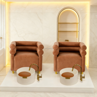 Fauteuils de salon de manucure et pédicure en velours vert foncé de luxe léger avec bain à remous intégré