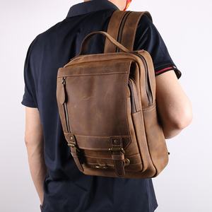 CHANGRONG personnalisé Crazy Horse en <span class=keywords><strong>cuir</strong></span> véritable sac à dos pour hommes Vintage Fashion Style - Product Image 6