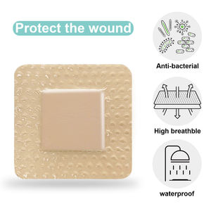 Pansement médical en mousse de silicone hydrocellulaire Carbou 5x5cm, doux, respirant, absorbant, imperméable, stérile, pour plaies chirurgicales - Product Image 3
