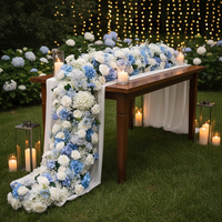 Décoration de table populaire : chemin de table, toile de fond végétale en soie, fleurs artificielles pour mariage