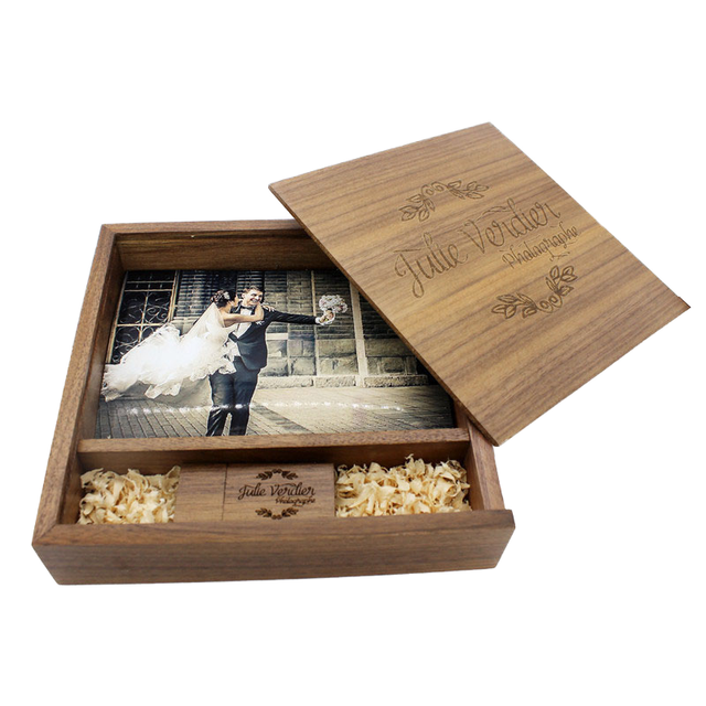 Photo Box USB 2.0 256MB Wooden Custom Logo Wedding Gift Flash Drive