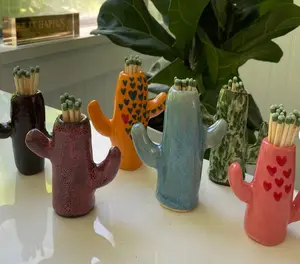 Ceramic Match Holder pottery ceramic botany plant shape match stick holder clay cactus match striker